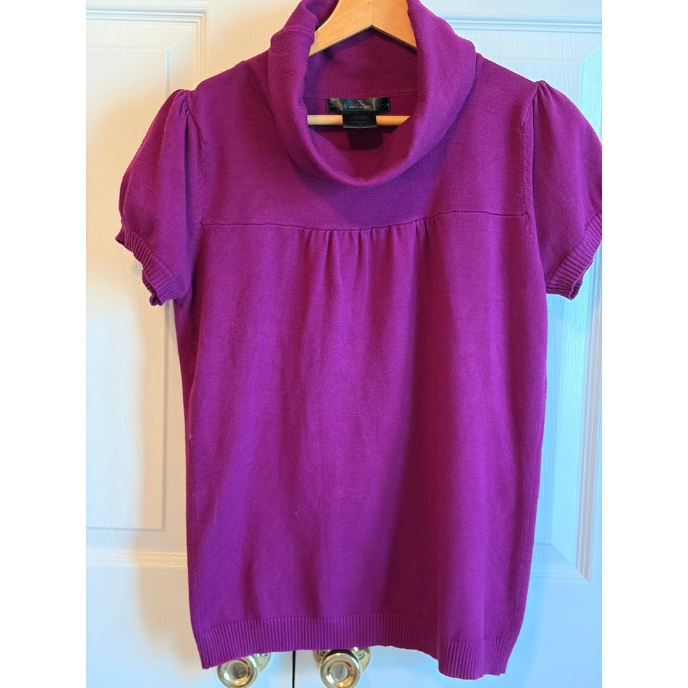 United States Sweaters Womens Magenta Cowl Neck Puff Short Sleeve Knit Top Small